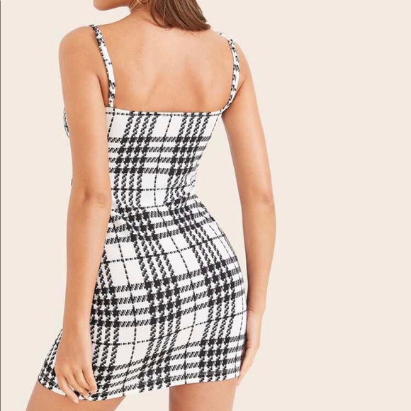 Plaid White & Black Cami Houndstooth Mini Dress - Picture 3 of 6